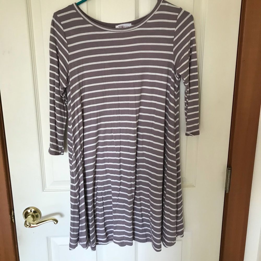 Purple and ivory stripe swing dress